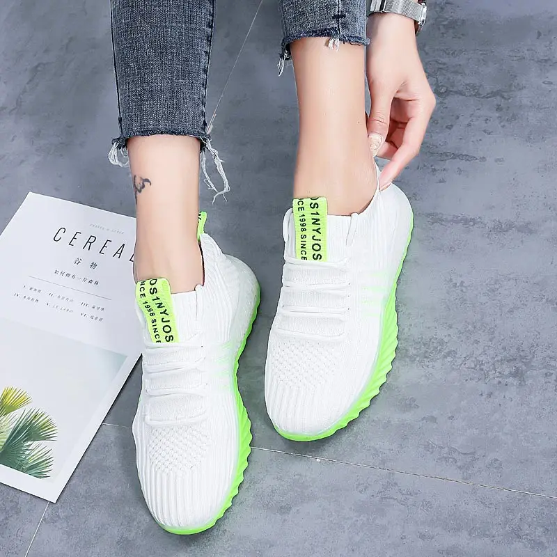 Summer Knitted Socks Sneakers Women Sport Shoes Woman Sports Shoes Lady Running Shoes for Women White Orange Knit Knited E-261