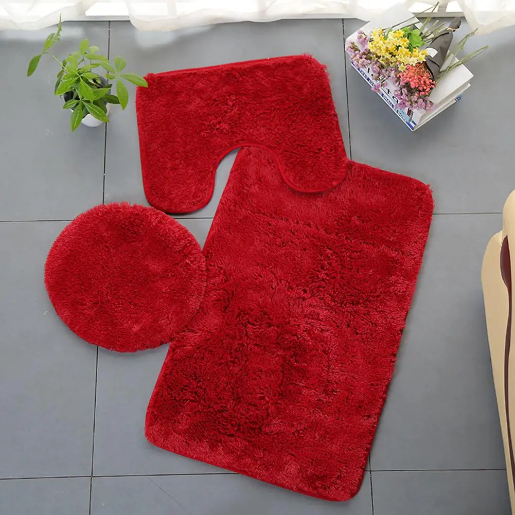 3-piece bathroom non-slip solid color carpet floor mat, PV velvet toilet cover, U-shaped cushion, absorbent non-slip carpet set