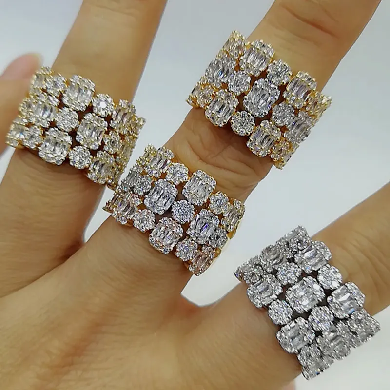 GODKI Luxury 3 righe In 1 anelli di dichiarazione audaci con Baguette Zirconia Stone 2023 gioielli per feste di fidanzamento da donna di alta qualità