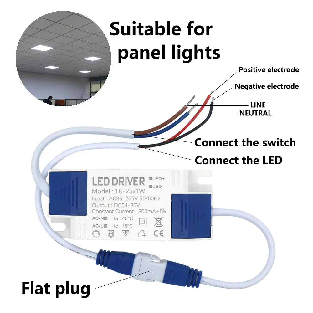 Imagem -04 - Transformadores de Iluminação Led Driver de Fonte de Alimentação 1w 3w 4w 7w 8w 12w 18w 25w 36w 300ma para Luz de Painel Diy