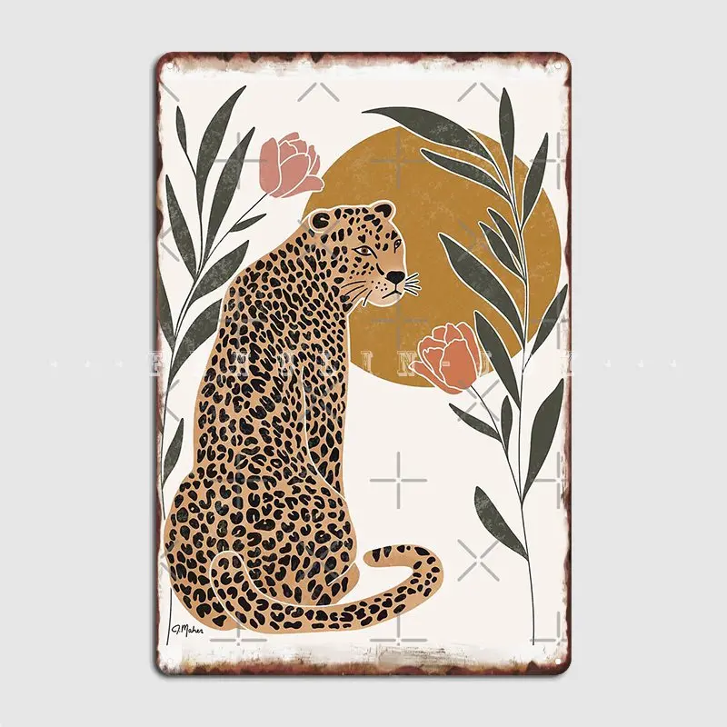 

Leopard Illustration Metal Plaque Poster Wall Cave Party Create Wall Decor Tin Sign Posters