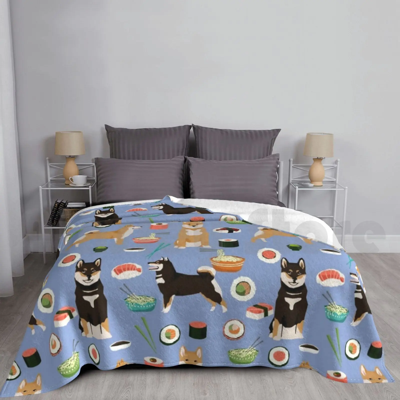 Blanket Shiba Inu Noodles Pho Food Cute Dog Art Sushi Dogs Pet Portrait Pattern By Petfriendly