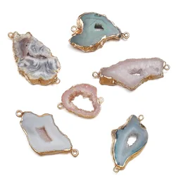 1PC Natural Irregular Agate Connector Pendant Fashion DIY Bracelet Necklace Charms Women Jewelry Production 18x30-20x45mm