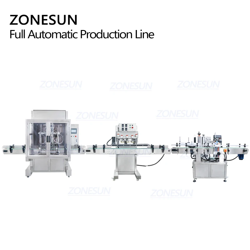 ZONESUN Full Automatic Production Line Servo Liquid Cream Juice Filling Capping Round Bottle Labeling Machine for Cosmetic