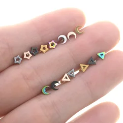 2Pcs 1.2x6/8mm Bar Mini Star Moon Ear Piercing Helix Nose Ring Stud Earrings Tragus Cartilage Conch Piercing Labret Lip Jewelry