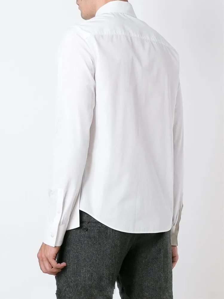 

Men's Long-Sleeve Shirt Summer New White Square Collar Fashion False Two Slim Cotton Youth Fashion Trend Shirts
