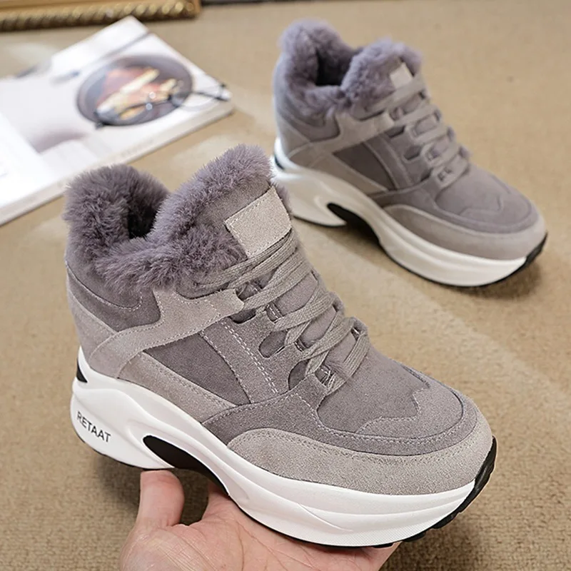 New Women's Winter Sneakers Warm Fur Chunky Sneakers Platform Plush Casual Shoes Woman Comfort Ladies Wedge Sneakers Feamle 358