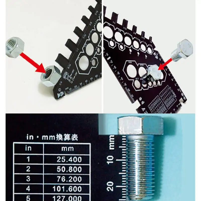 Bolt and Nut Gauge Screws Square Size Measuring Ruler ABS Inch Metric