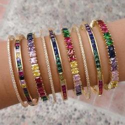 New Fashion Rainbow Cz Cubic Zirconia Tennis Bracelet For Women Men Luxury Jewelry Gold Color Gorgeous Trendy Bangle