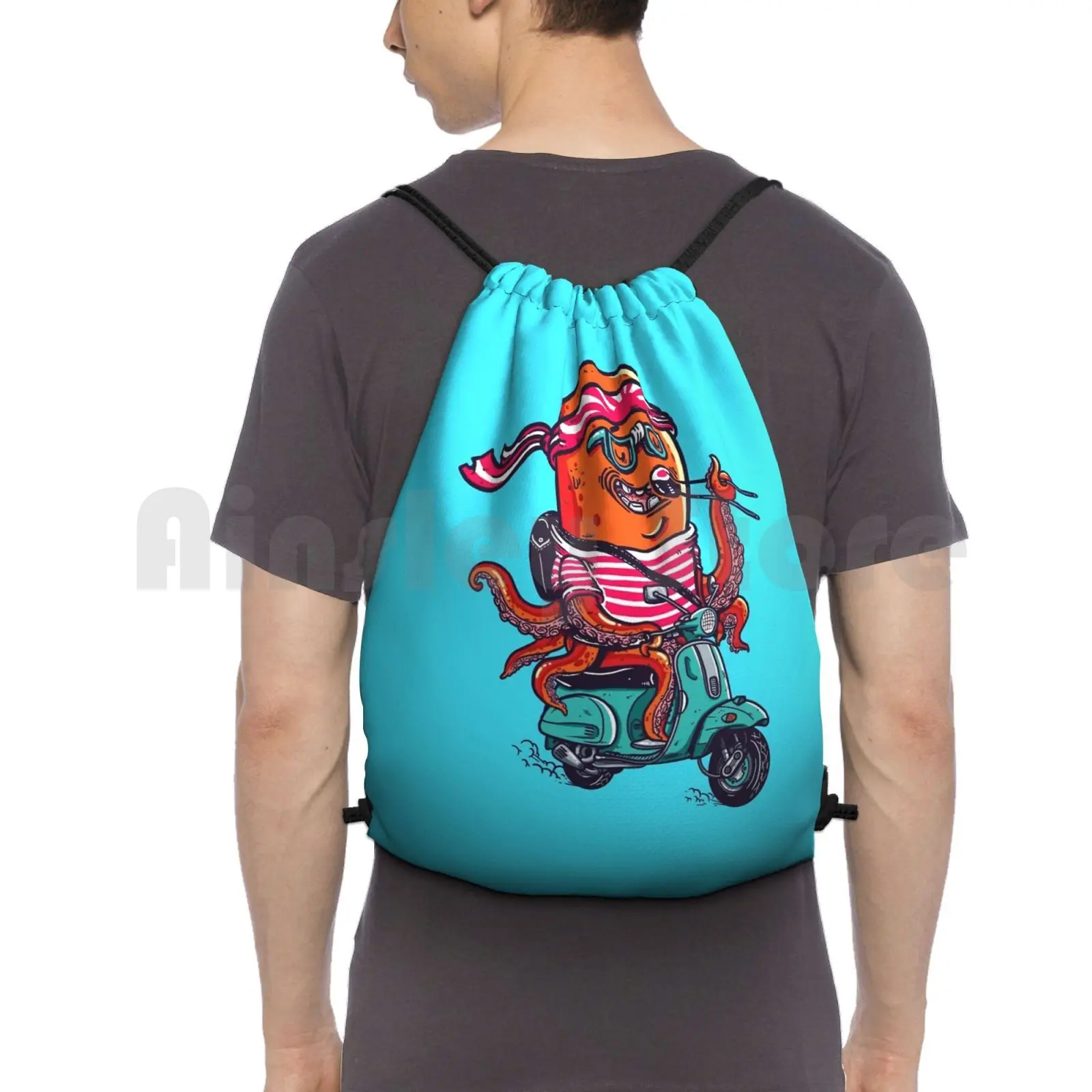 

Octosushi Backpack Drawstring Bag Riding Climbing Gym Bag Octopus Cool Sushi Awesoness