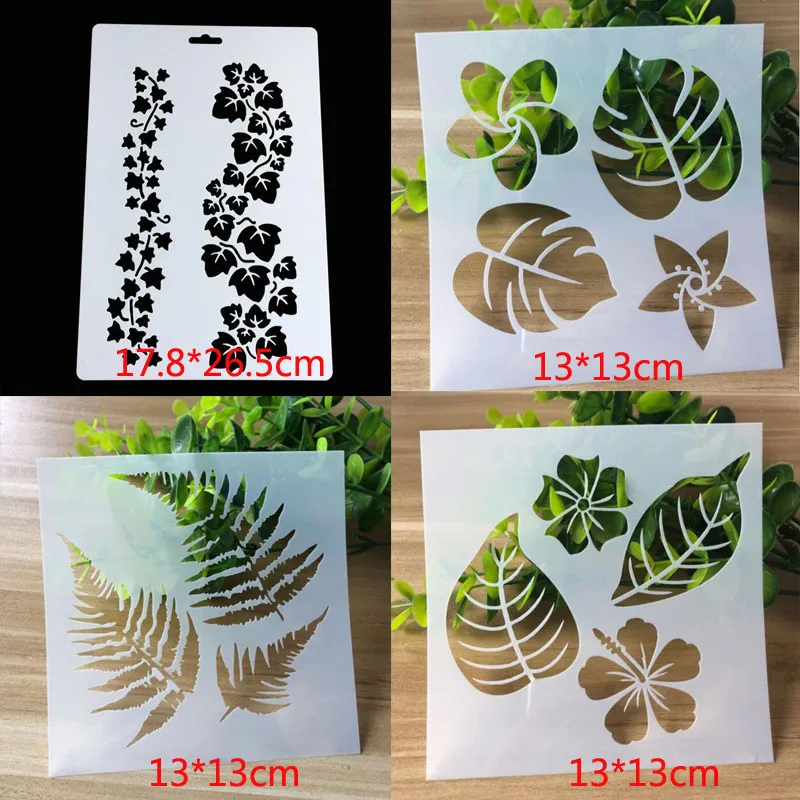 

4pc Flower Leaves Stencils Painting Template DIY Scrapbook Diary Coloring Embossing Mold Graffiti Decor Office School Supplies