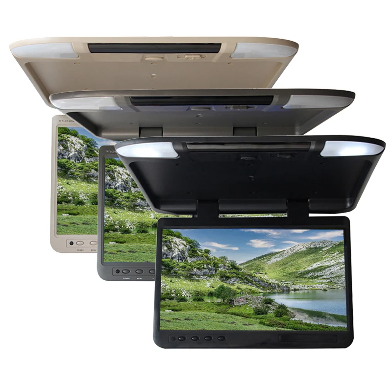 22 Inch Car Roof Mount Monitor HD LCD Screen Motorhome Video Player Flip Down Auto Ceiling TV Display HDMI USB FM AV Mirror Link