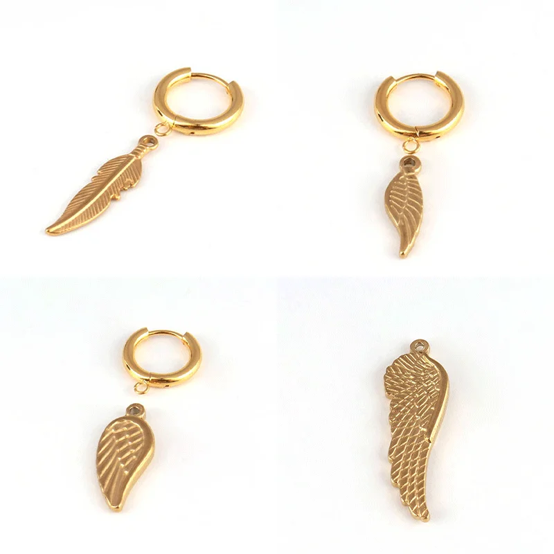 5pcs Stainless Steel Charms Angel Wings Feather Pendants For Making DIY Jewelry Trendy Leaf Pendant DIY Jewelry Accessories