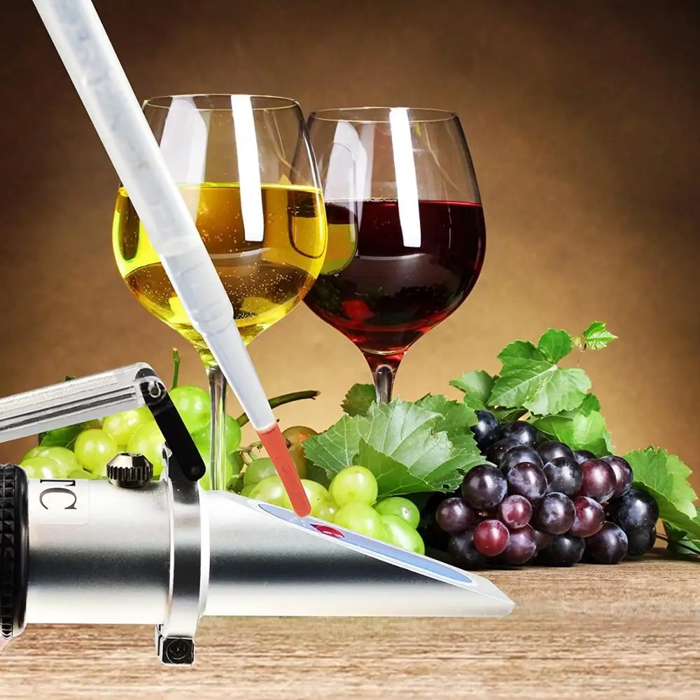 Handheld Wine Alcohol Refractometer with ATC Dual Scale Brix 0-40% 0-25% VOL Optical Tester for Grape Wine Making Winemakers