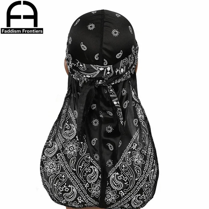 Premium Herren Seide Durag Paisley Design Druck Seidige Durags Lange Träger Kopfbedeckung Kopftuch Wellenkappe Headwrap Durags – Detail 5