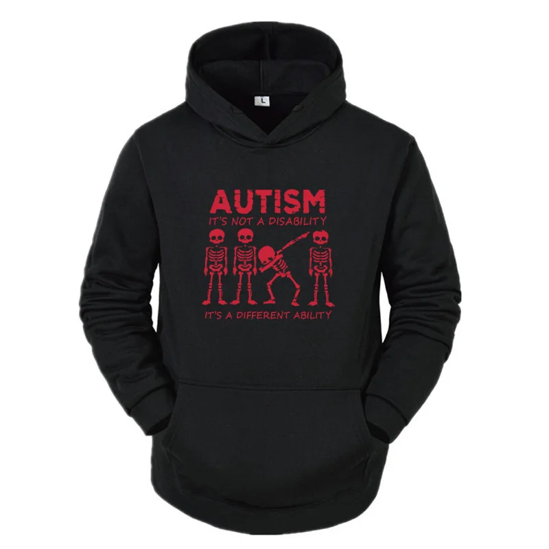 Men\'s Skeleton Hoodies Sweatshirts Streetwear Autism It\'s Not a Disability It\'s a Different Ability Fashion New Arrival 2024