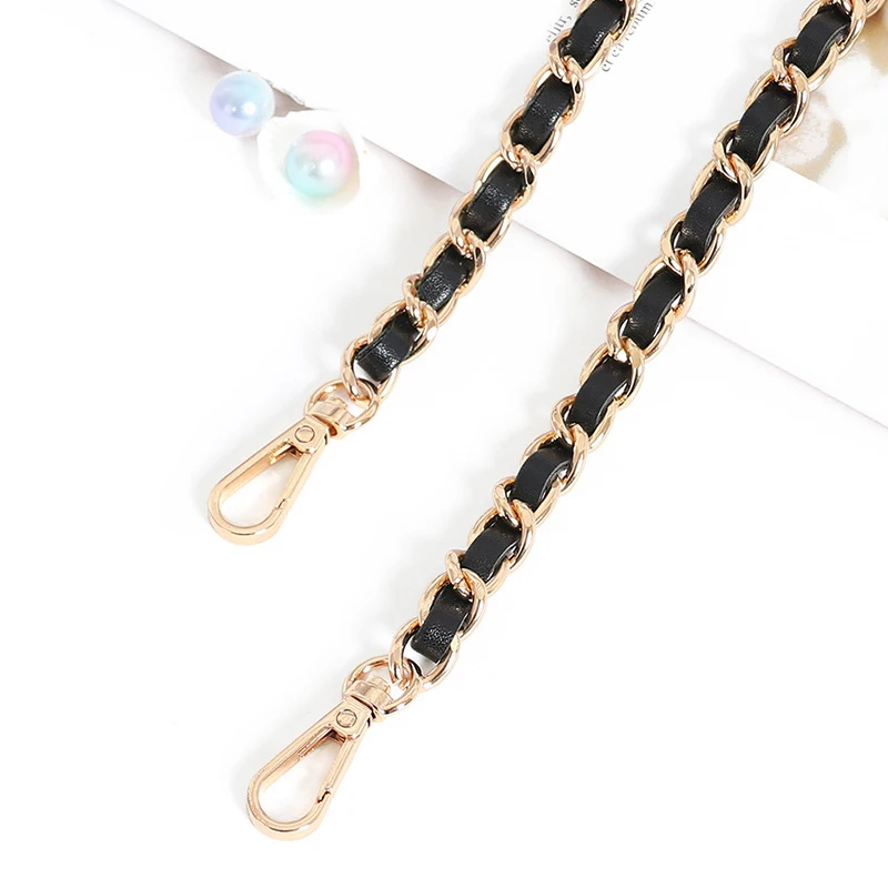 100/120cm Bag Metal Chain Leather Bag Strap Fashion Exquisite Black Leather Chain Shoulder Straps Hardware Bag Accessories