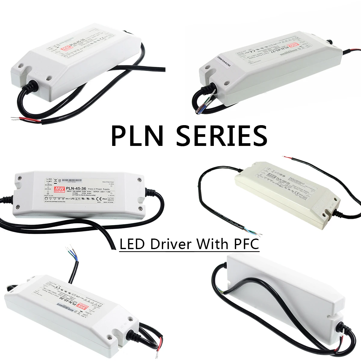 

PLN-20/30/45/60 MEANWELL -9/12/15/18/20/24/27/36/48 V PFC Moisture-proof Adjustable Constant current waterproof LED Driver