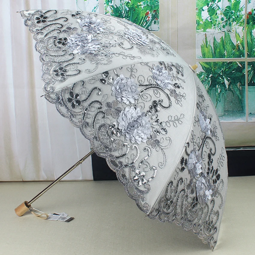 

Europe Embroidery umbrella rain women Romantic Women's Princess Dome/Birdcage Sun/Rain Folding Umbrella For Wedding umbrella