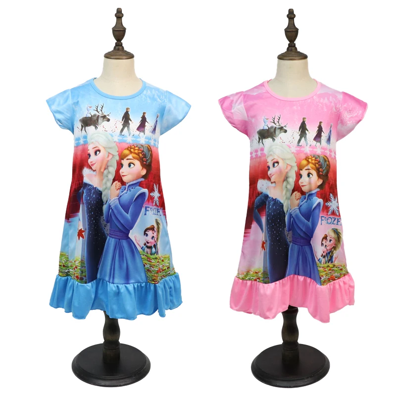 

2024 Princesses Dress Girl Summer Short Sleeve Frozen Anna Elsa Kids Clothes Children's Pajamas Birthday Casual Costume3-8Y