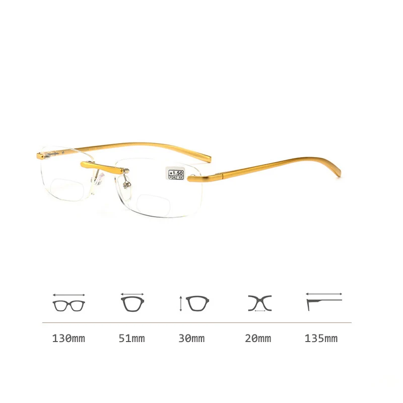 Zilead Reading Glasses Retro Rimless Intelligent Progressive Reading Glasses Metal Frame Presbyopia Eyeglasses Diopter+1 to +4