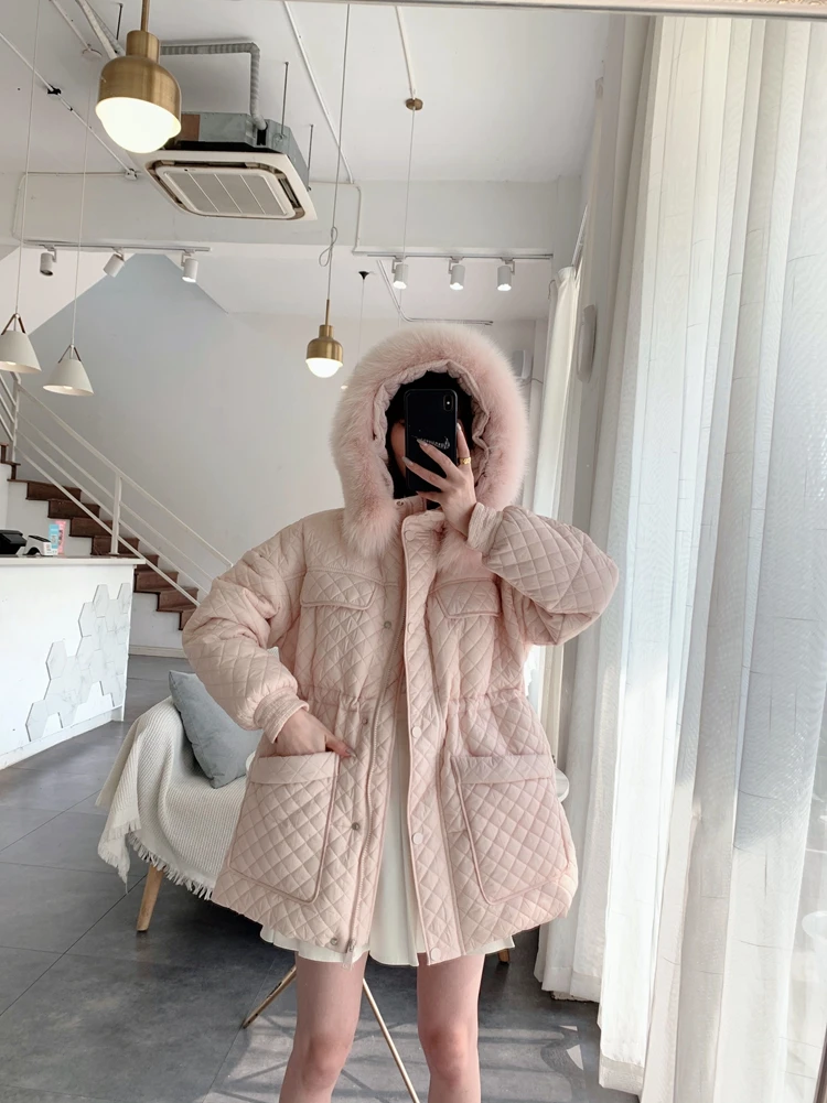 

Women Down Jacket Thick Winter Parka Warm Large Fur Collar 90 White Down Coat Large Size Outwear 2021 New Korean Winter Jacket