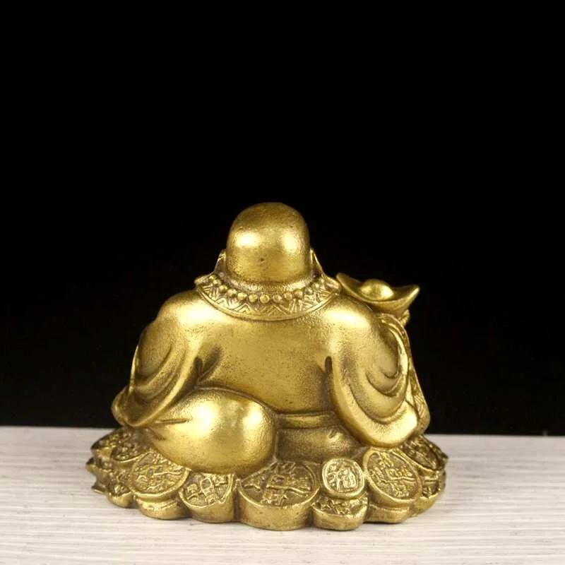 Figura di Buddha per auto Maitreya in rame puro ottone, buona fortuna e moneta d\'oro in metallo statua di Buddha decorazione per la casa ornamento