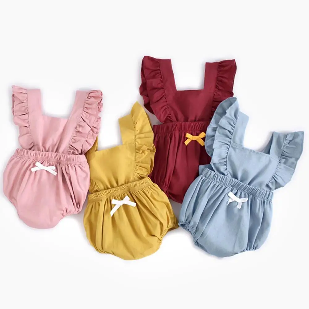 

2020 Cute Ruffle Baby Romper Baby Girls Clothes Jumpsuit Romper with bow 0-3Years Age Ifant Toddler Newborn Outfitss Hot Sale
