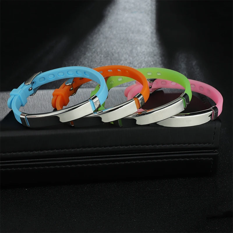 Letdiffery Personalized Engrave Kids Baby ID Bracelets Soft Silicone Rudder Stainless Steel Custom Number Emergency Bracelet