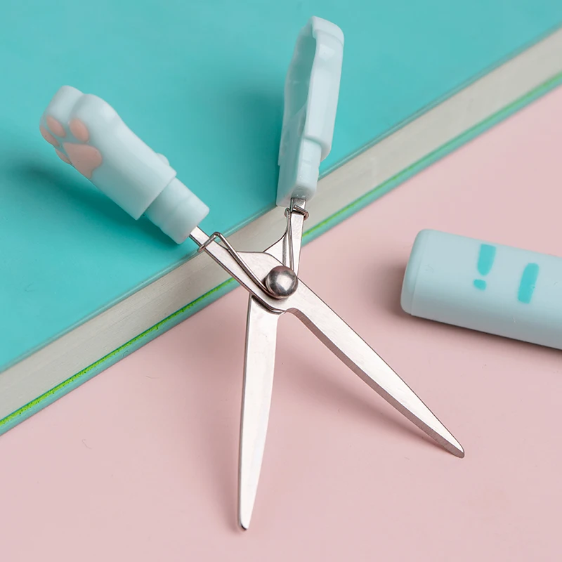 1 Pcs Portable small cat's claw shape creative scissors mini pen-shaped foldable pen-shaped safe and cute primary school paper-c