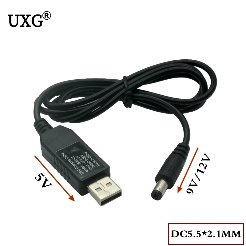 Usb power boost linha dc 5v para dc 9v/12v step up módulo conversor usb adaptador cabo 5.5*2.1mm plug