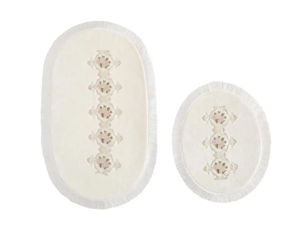 Pandora French Laced 2 Li Bath Mat Set Cream