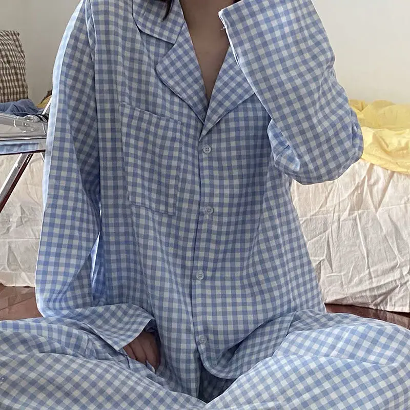 Pajama Sets Women Spring Hot Sale Female Sleepwear Plaid Harajuku Fashion All-match Chic Retro Loose Sweet Preppy Simple Ins New