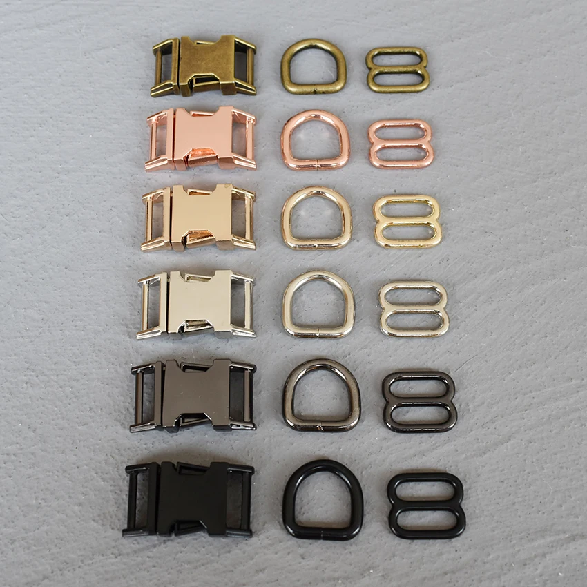 1 Set 15mm/20mm/25mm Webbing Metal Hardware D Ring Adjuster Belt Strap Slider Release Buckle Three-Piece Use For DIY Dog Collar