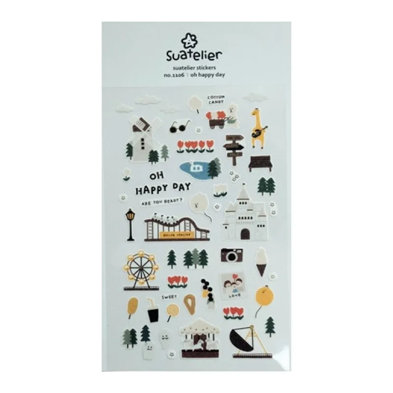 Korea Suatelier Happy Day Cutting Dies Stickers Amusement Park Scrapbooking Sticker Journal Notebook Decoration Craft Supplies