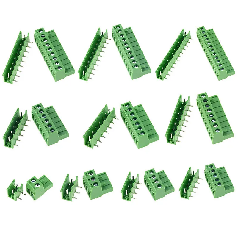 10sets HT5.08 Right Angle 2 3 4 5 6 7 8 9 10 12 pins Terminal plug type 300V 10A 5.08mm pitch PCB connector screw terminal block