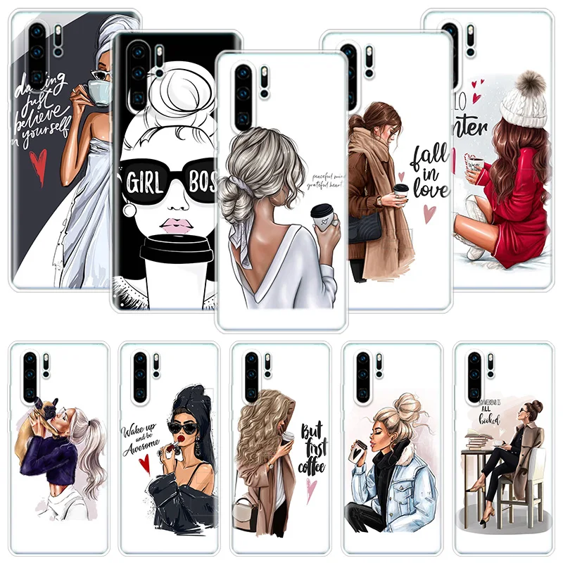 Princess Female Boss Coffee Phone Case For Huawei Honor 10 9 20 9X 8A 8X 8S Lite Pro Y5 Y6 Y7 Y9S P Smart Z 2019 2021 10i 20i