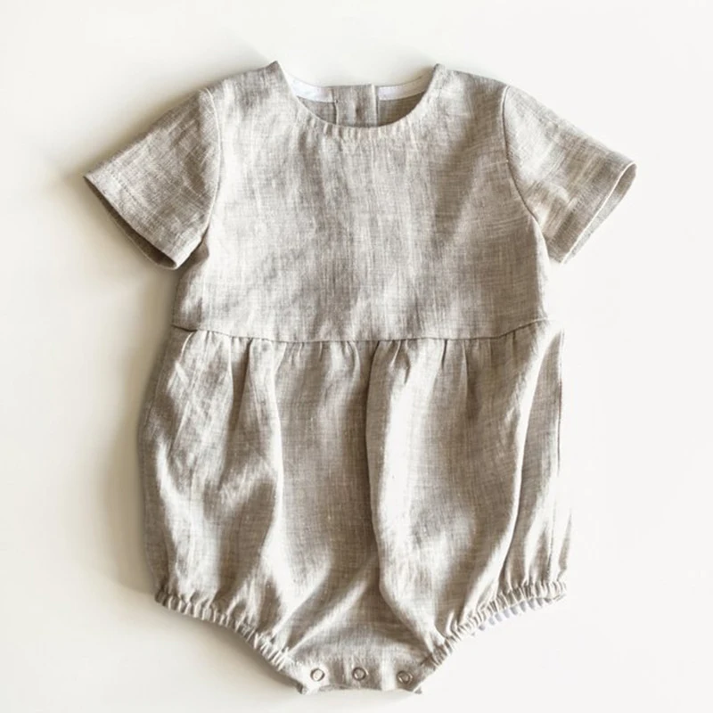 Korean Style Summer Toddler Baby Boys Girl Romper Cotton Short Sleeve Cotton Linen Infant Baby Girls Boys Jumpsuit