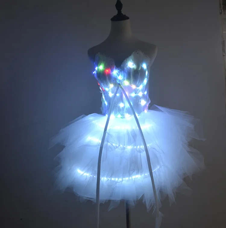 LED luminous wedding dress bridesmaid skirt tutu skirt short skirt performance costumenightclub bar wear