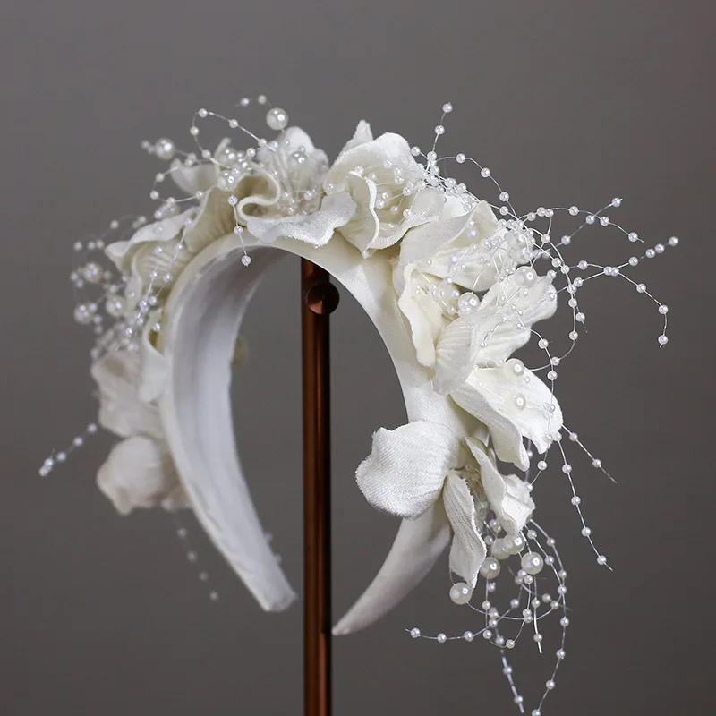Francuski kwiat biały Hairband kobiety eleganckie akcesoria do włosów dla panny młodej ślubne tiara