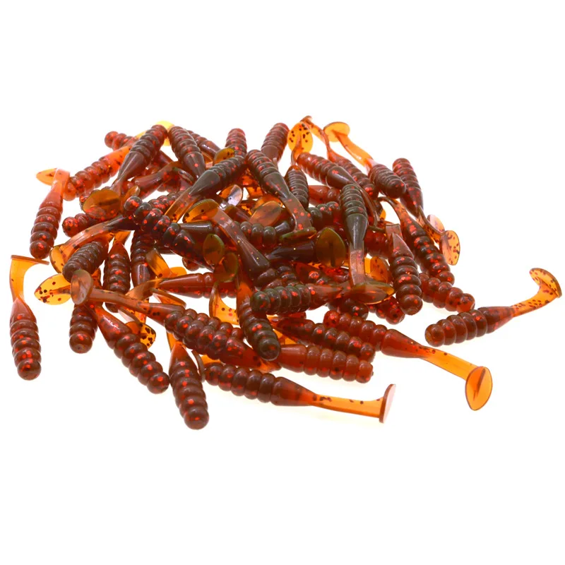 Fishing Lure Screw T Tail Grub 15 Pieces Bag Dual Color Fish Soft Bait Artificial Worm Lures 5cm 1.5g