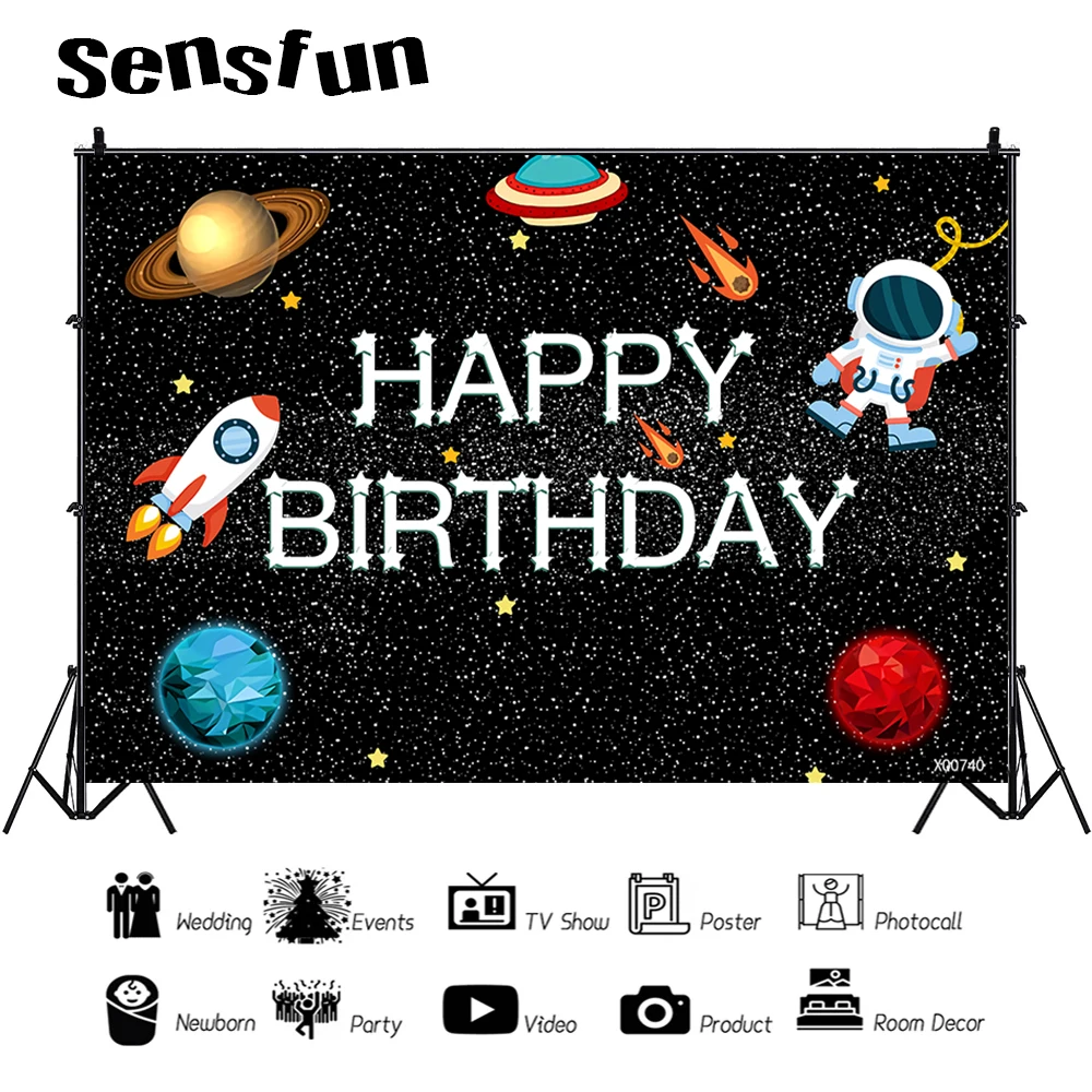 خلفية موضوع الفضاء الخارجي للطفل عيد ميلاد الفضاء حفلة كوكب عيد ميلاد الديكور غالاكسي رائد الفضاء إلى القمر خلفية الصورة
