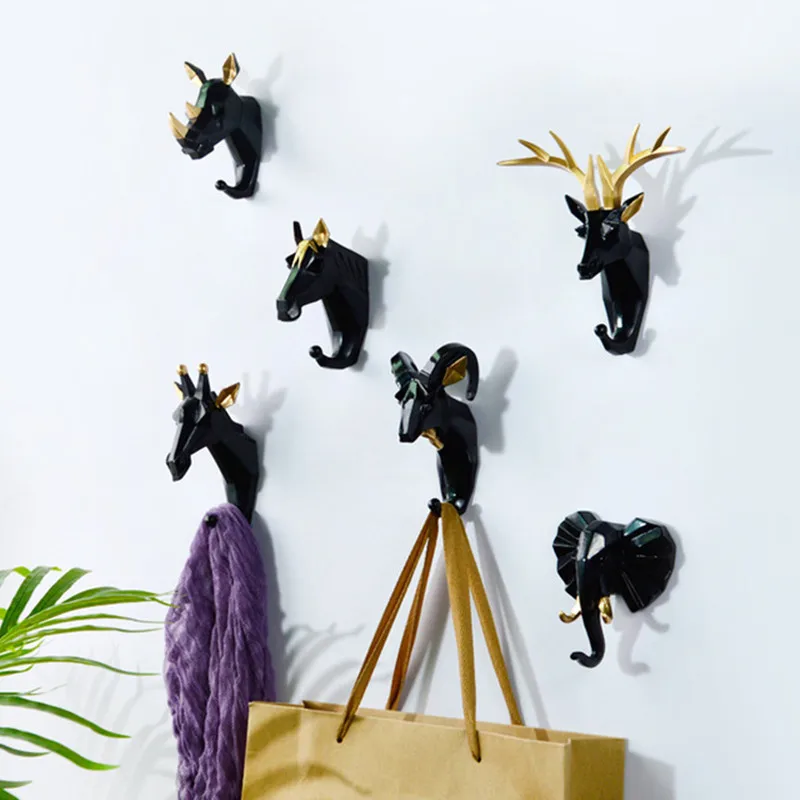 1pc Hanging Hook Animal Head Decorative Hook Deer Elephant Unicorn Rhinoceros Hanger Hook Keys Clothes Hat Wall Decoration Rack