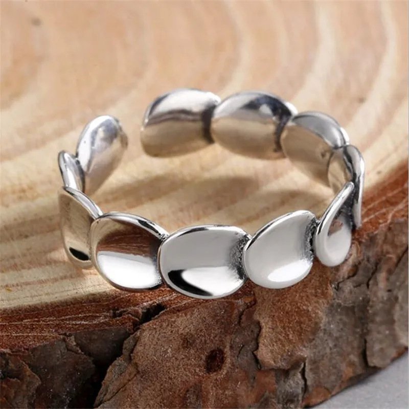 New Personality Creative Multi-layer Chiba Scale 925 Sterling Silver Jewelry Distressed Smooth Round Opening Rings TYB433