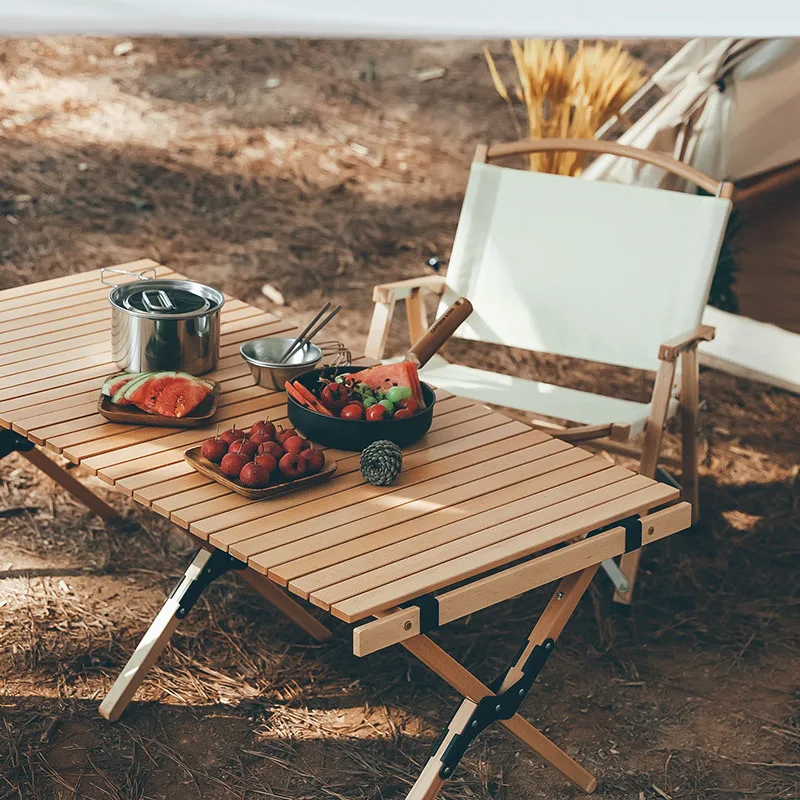 Outdoor Camping Wood Egg Roll Desk Folding Egg Roll Table Portable Foldable Coffee Yellow 3 Sizes Indoor Outdoor Furniture Table