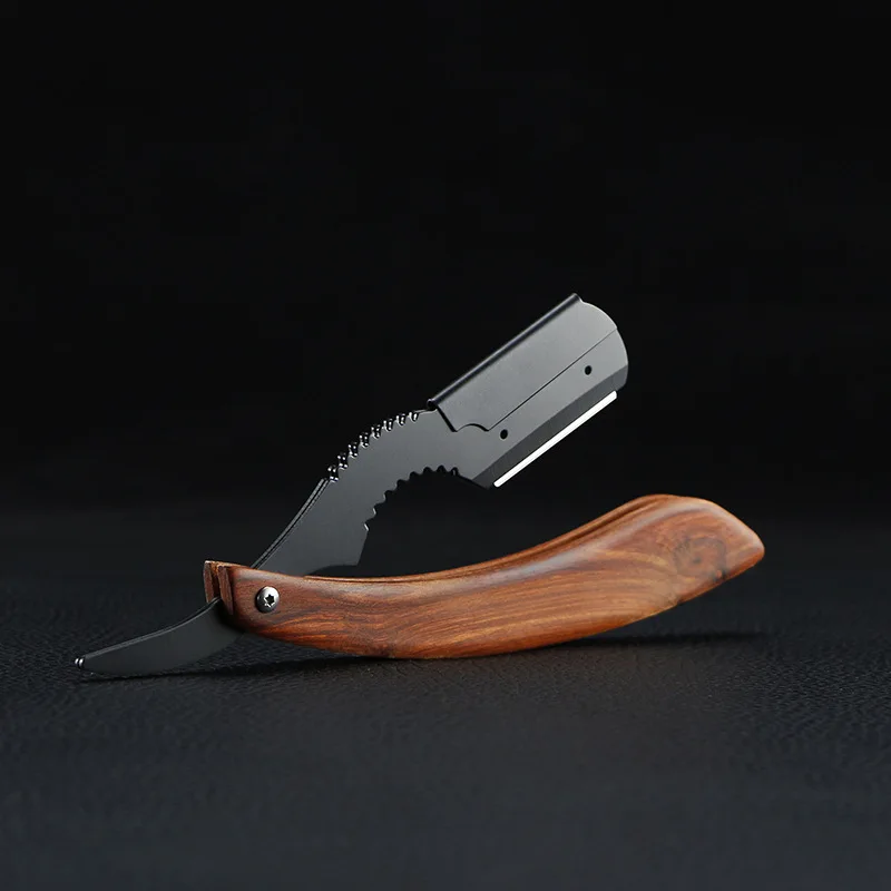 Madeira borda reta barbeiro navalha de corte barba sobrancelha ferramenta de barbear manual depilação navalha cabeleireiro aparar presente para homem