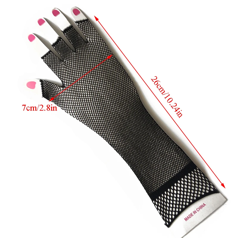 Women Sexy Mesh Gloves Fishnet Elbow Glove Lady Hollow Out Holes Half-Finger Gloves Disco Dance Costume Punk Goth Fishnet Glove