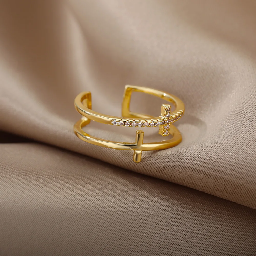 Cross Rings For Women Opening Gold Color Stainless Steel Ring Vintage Jesus Couple Wedding Jewelry Freeshipping Item anillos