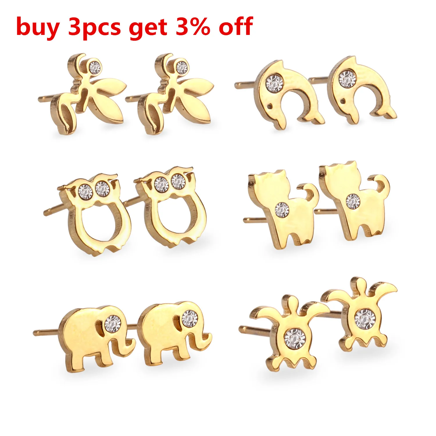 LUXUSTEEL 6Pairs Box Earring Sets Ladies/Girl/ Woman Gift Stainless Steel Cute Animal Stud Earrings Bijoux Brinco Mujier Party