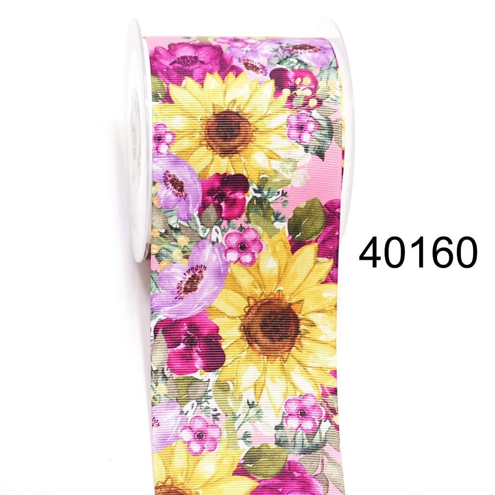 DIY Cartoon Sunflower Printed Grosgrain Ribbon For Craft Supplies Sewing Accessories 5 Yards. 30874